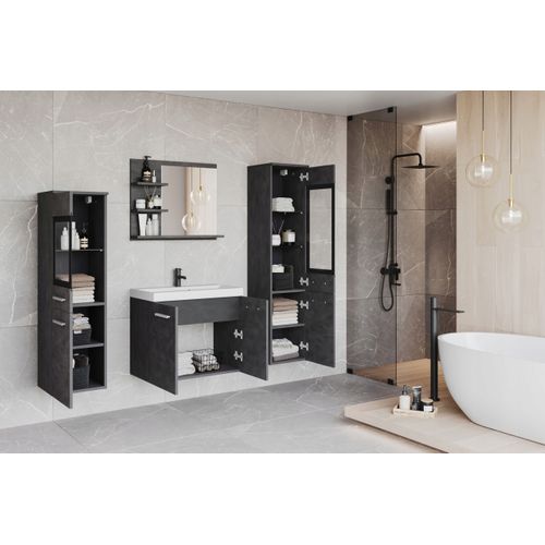 Salle De Bain Suspendue Lavabo 2 Colonnes + Miroir Étagères Matera Mat