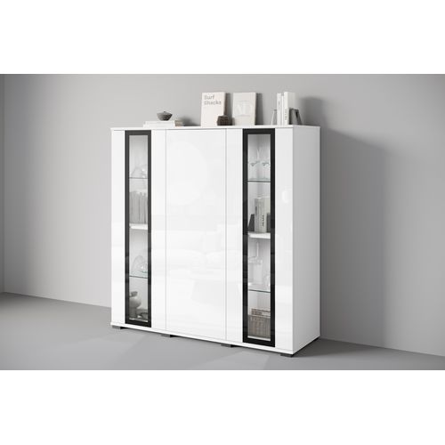 Highboard 120 Cm Vitrine Blanc Mat / Blanc Brillant