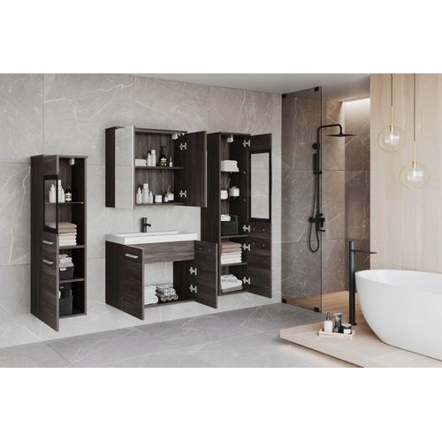 Salle De Bain Suspendue Lavabo 2 Colonnes + Armoire Miroir Bodega Mat
