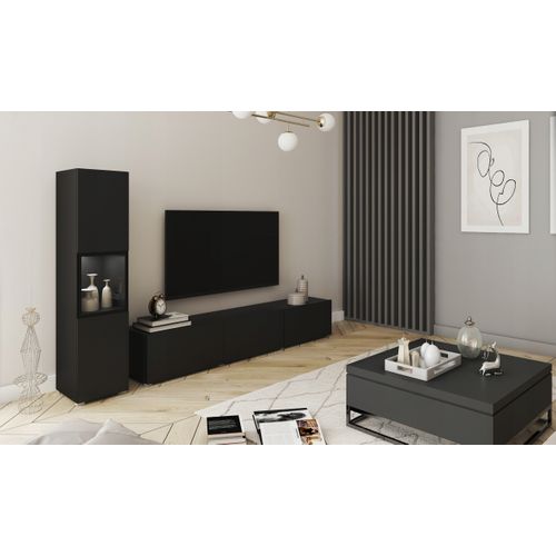 Mur TV 180 Cm Vitrine Noir Mat