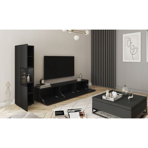 Mur TV 180 Cm Vitrine Noir Mat