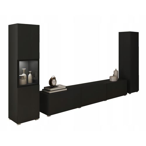 Mur TV 180 Cm Vitrine + Colonne Noir Mat