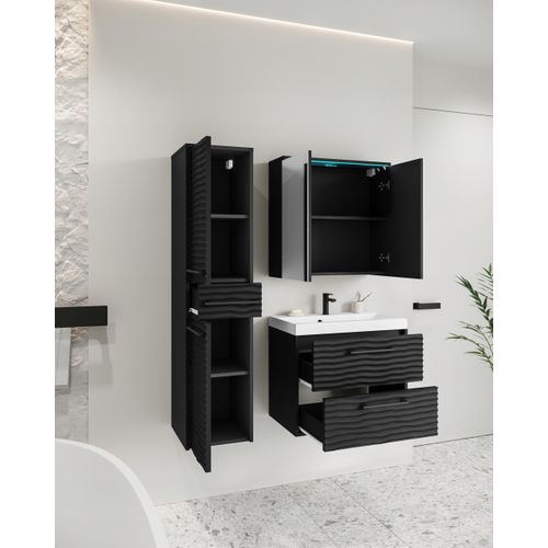 Salle De Bain Suspendue Lavabo Miroir Colonne Mdf Noir Mat
