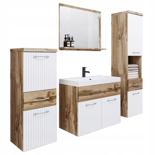 Meubles Salle De Bain Suspendus Lavabo Miroir Colonnes Mat / Mdf Rainurées