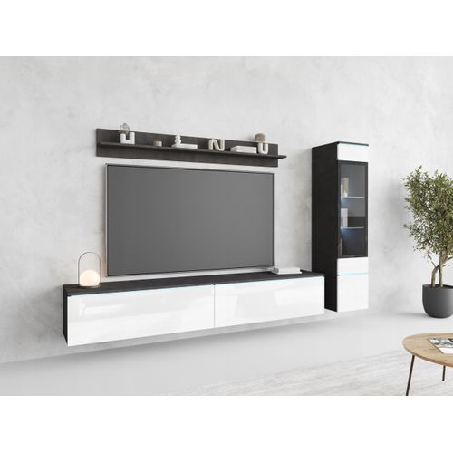 Ensemble Salon 3 Éléments: TV 180 + Vitrine + Étagère, Matera / Blanc Brillant