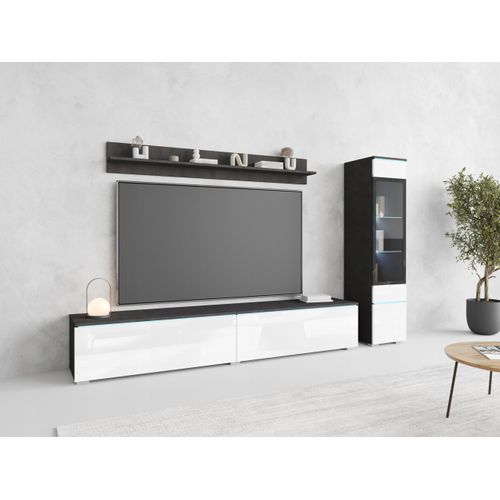 Ensemble Salon 3 Éléments: TV 180 + Vitrine + Étagère, Matera / Blanc Brillant