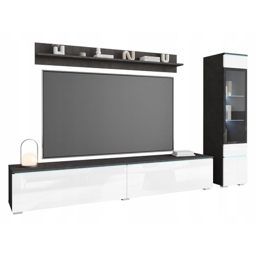 Ensemble Salon 3 Éléments: TV 180 + Vitrine + Étagère, Matera / Blanc Brillant