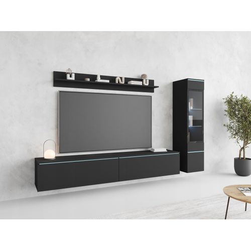Ensemble Salon 3 Éléments: TV 180 + Vitrine + Étagère, Graphite Noir Mat