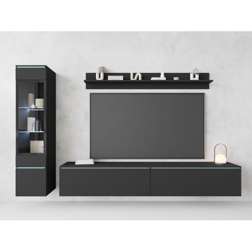 Ensemble Salon 3 Éléments: TV 180 + Vitrine + Étagère, Graphite Noir Mat