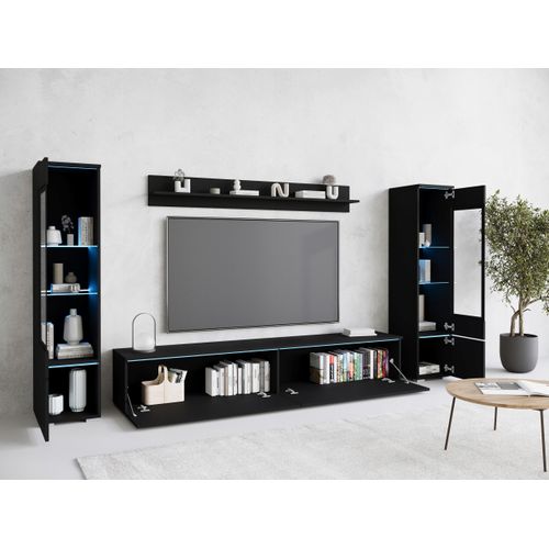Ensemble Salon 4 Éléments: TV 180 + 2 Vitrines + Étagère, Graphite Noir Mat