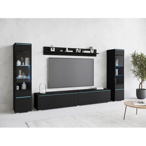 Ensemble Salon 4 Éléments: TV 180 + 2 Vitrines + Étagère, Graphite Noir Mat