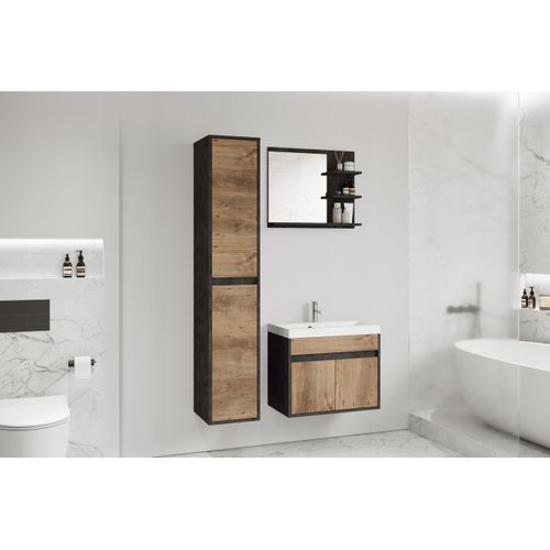 Salle De Bain 3 Pièces Lavabo Colonne Miroir Matera / Châtaignier Mat