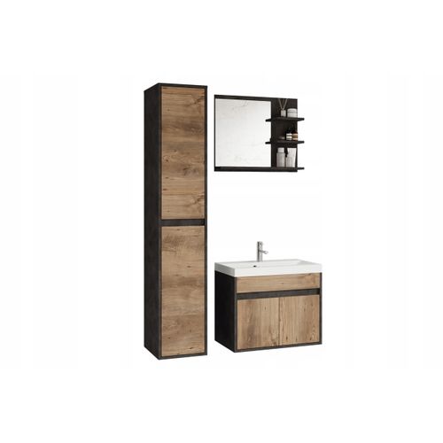 Salle De Bain 3 Pièces Lavabo Colonne Miroir Matera / Châtaignier Mat