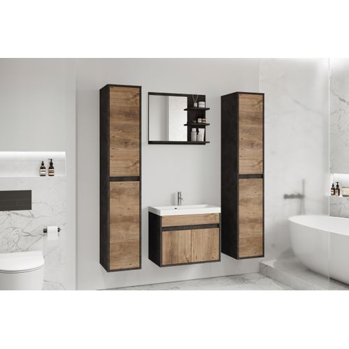 Salle De Bain 4 Pièces Lavabo Colonnes Miroir Matera / Châtaignier Mat