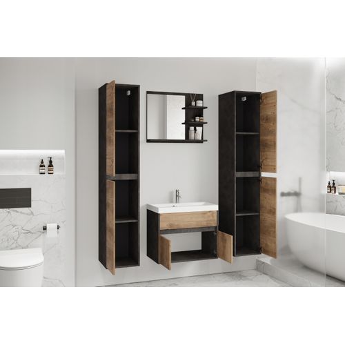 Salle De Bain 4 Pièces Lavabo Colonnes Miroir Matera / Châtaignier Mat
