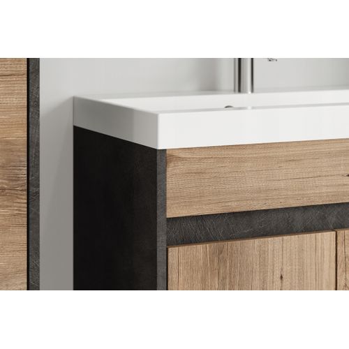 Salle De Bain 4 Pièces Lavabo Colonnes Miroir Matera / Châtaignier Mat