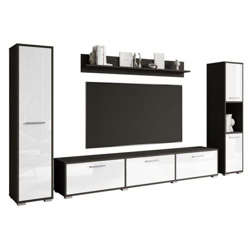 Mur TV 180 Cm 2 Colonnes + Étagère Matera Mat / Blanc Brillant