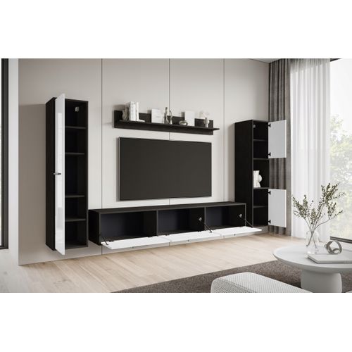 Mur TV 180 Cm 2 Colonnes + Étagère Matera Mat / Blanc Brillant