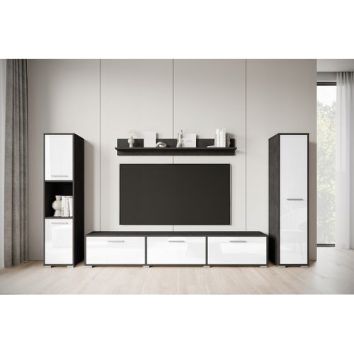 Mur TV 180 Cm 2 Colonnes + Étagère Matera Mat / Blanc Brillant