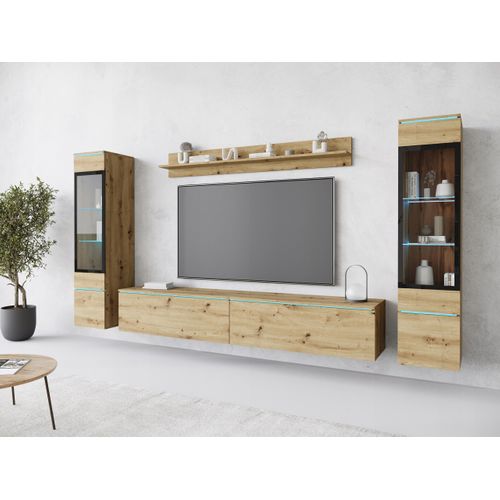 Ensemble Salon 4 Éléments: TV 180 + 2 Vitrines + Étagère, Chêne Artisan Mat
