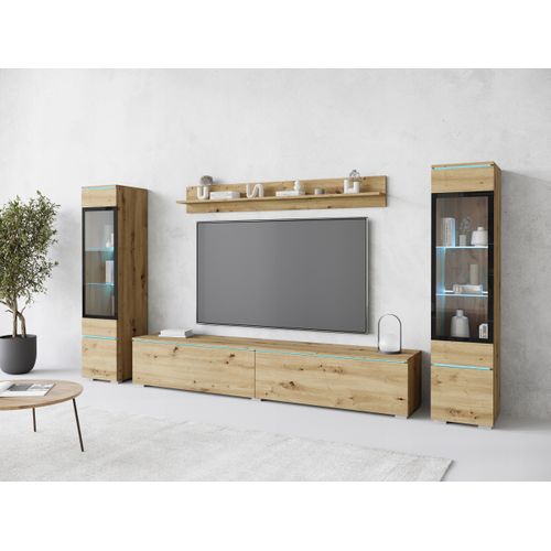 Ensemble Salon 4 Éléments: TV 180 + 2 Vitrines + Étagère, Chêne Artisan Mat