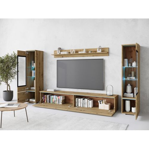 Ensemble Salon 4 Éléments: TV 180 + 2 Vitrines + Étagère, Chêne Artisan Mat