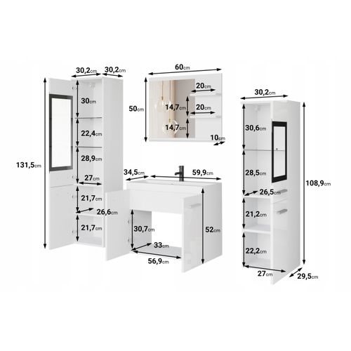Salle De Bain Suspendue Lavabo 2 Colonnes + Miroir Étagères Chêne Artisan Mat