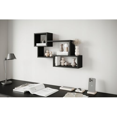 Étagère Murale 3 Rectangles, Noir Mat