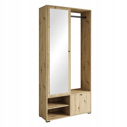 Armoire Entrée 90 Cm Miroir Étagères Tringle Artisan