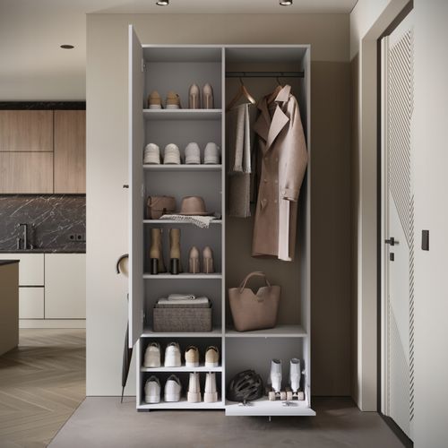 Armoire Entrée 90 Cm Miroir Étagères Tringle Blanc Mat