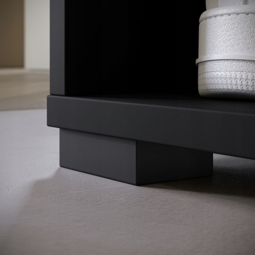 Armoire Entrée 90 Cm Miroir Étagères Tringle Graphite Noir Mat