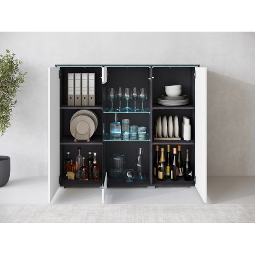 Vitrine Haute 120 Cm 3 Portes, Matera Mat / Blanc Brillant