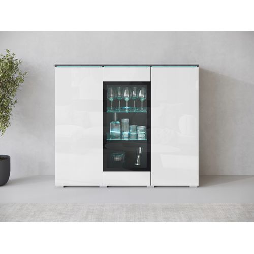 Vitrine Haute 120 Cm 3 Portes, Matera Mat / Blanc Brillant