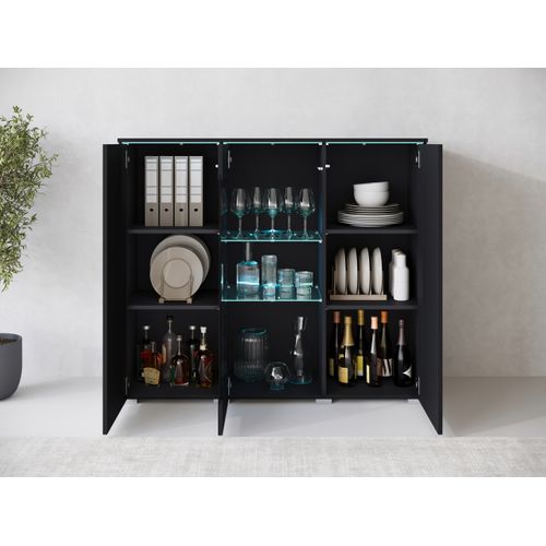 Vitrine Haute 120 Cm 3 Portes, Graphite Noir Mat