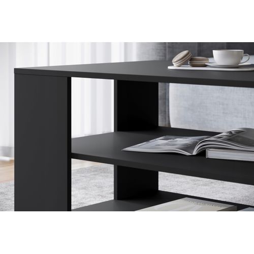 Table Basse 100 Cm 2 Étagères Noir Mat