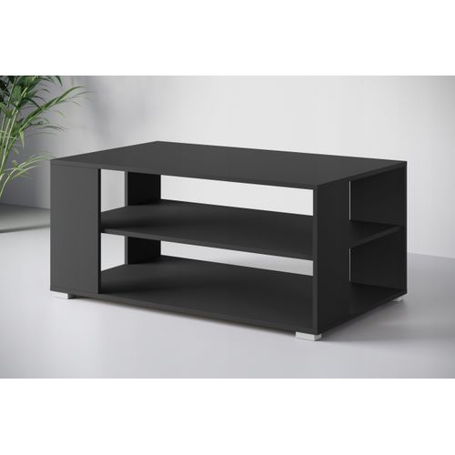 Table Basse 100 Cm 2 Étagères Noir Mat