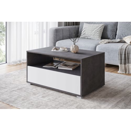 Table Basse 90 Cm Étagère + Compartiment Matera / Blanc