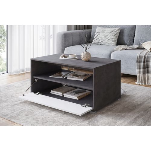 Table Basse 90 Cm Étagère + Compartiment Matera / Blanc