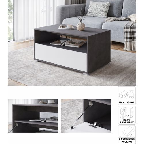 Table Basse 90 Cm Étagère + Compartiment Matera / Blanc