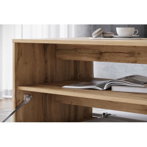 Table Basse 90 Cm Étagère + Compartiment Chêne Wotan / Blanc Mat