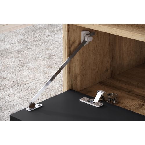 Table Basse 90 Cm Étagère + Compartiment Chêne Wotan / Noir Mat