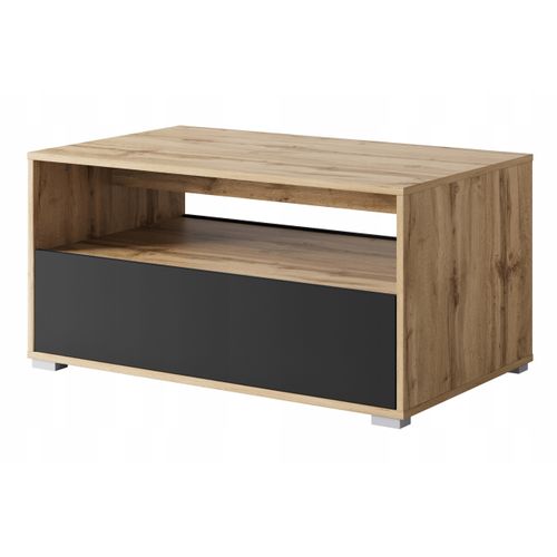 Table Basse 90 Cm Étagère + Compartiment Chêne Wotan / Noir Mat