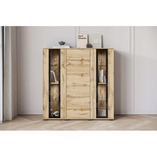 Highboard 120 Cm Vitrine Chêne Wotan Mat