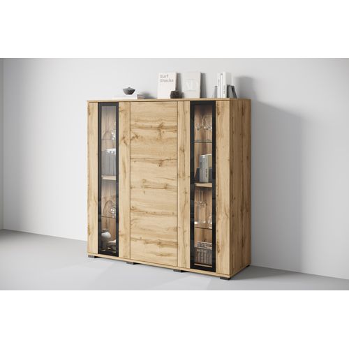 Highboard 120 Cm Vitrine Chêne Wotan Mat