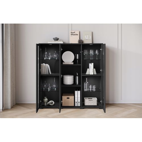 Highboard 120 Cm Vitrine Noir Mat
