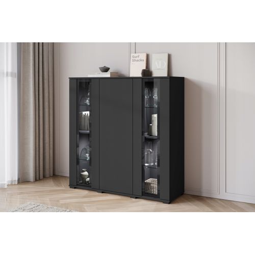 Highboard 120 Cm Vitrine Noir Mat