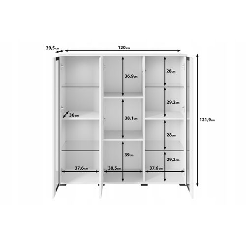 Highboard 120 Cm Vitrine Noir Mat