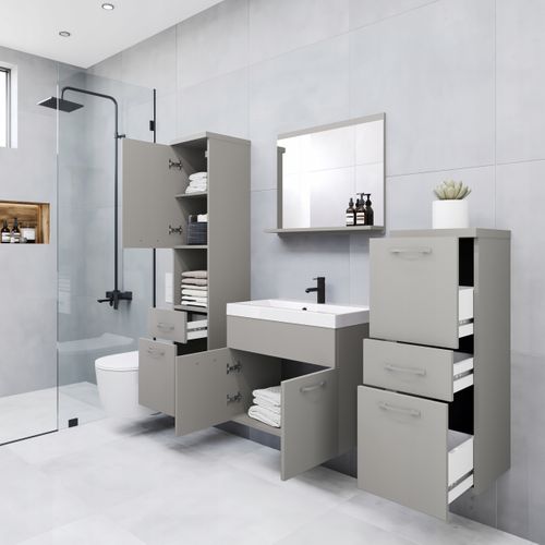 Meubles Salle De Bain Suspendus Lavabo Miroir Colonnes Gris Palladium Mat