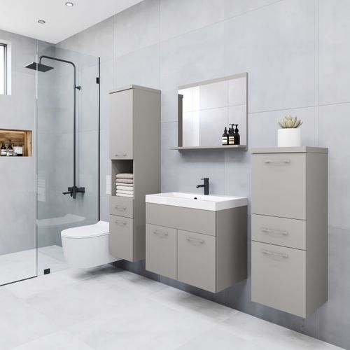 Meubles Salle De Bain Suspendus Lavabo Miroir Colonnes Gris Palladium Mat