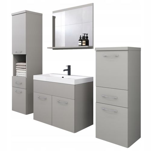 Meubles Salle De Bain Suspendus Lavabo Miroir Colonnes Gris Palladium Mat